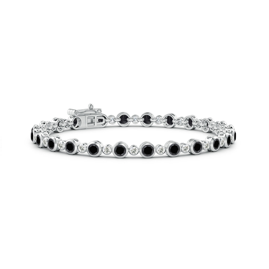 3mm AA Bezel-Set Alternating Black & White Diamond Tennis Bracelet in White Gold