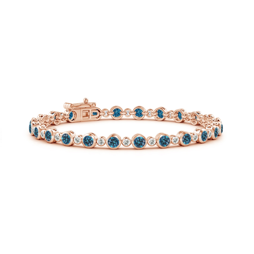 3mm AAA Bezel-Set Alternating Blue & White Diamond Tennis Bracelet in Rose Gold