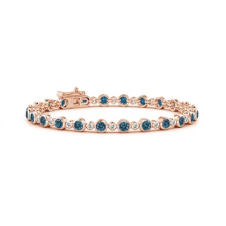 3mm AAA Bezel-Set Alternating Blue & White Diamond Tennis Bracelet in Rose Gold