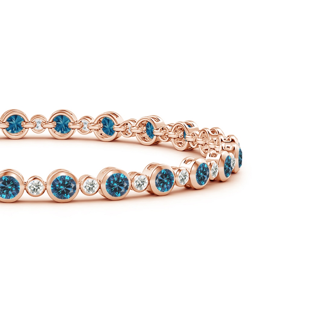 3mm AAA Bezel-Set Alternating Blue & White Diamond Tennis Bracelet in Rose Gold - side 199