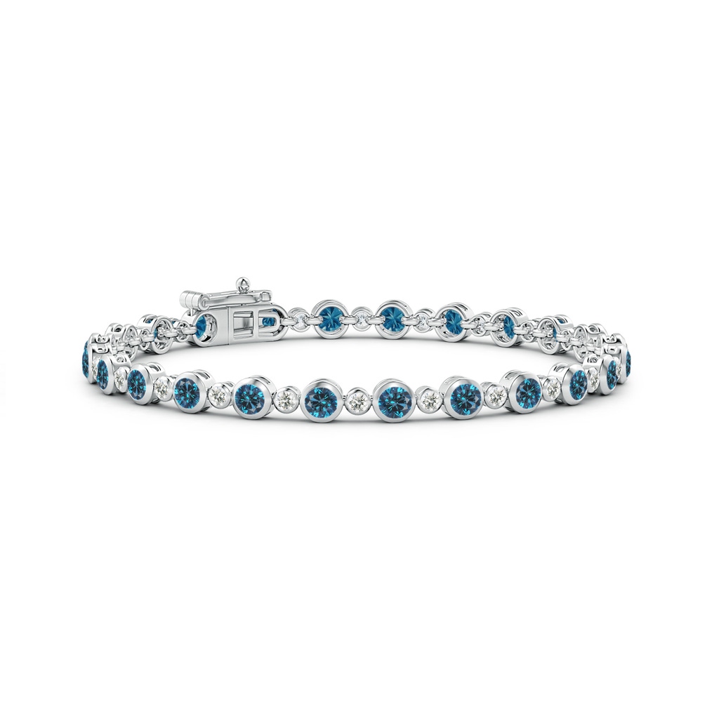 3mm AAA Bezel-Set Alternating Blue & White Diamond Tennis Bracelet in White Gold
