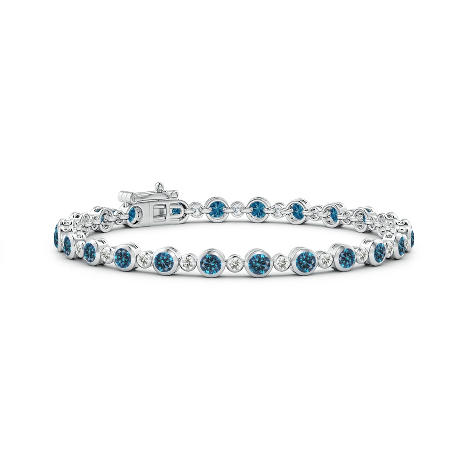 3mm AAA Bezel-Set Alternating Blue & White Diamond Tennis Bracelet in White Gold 