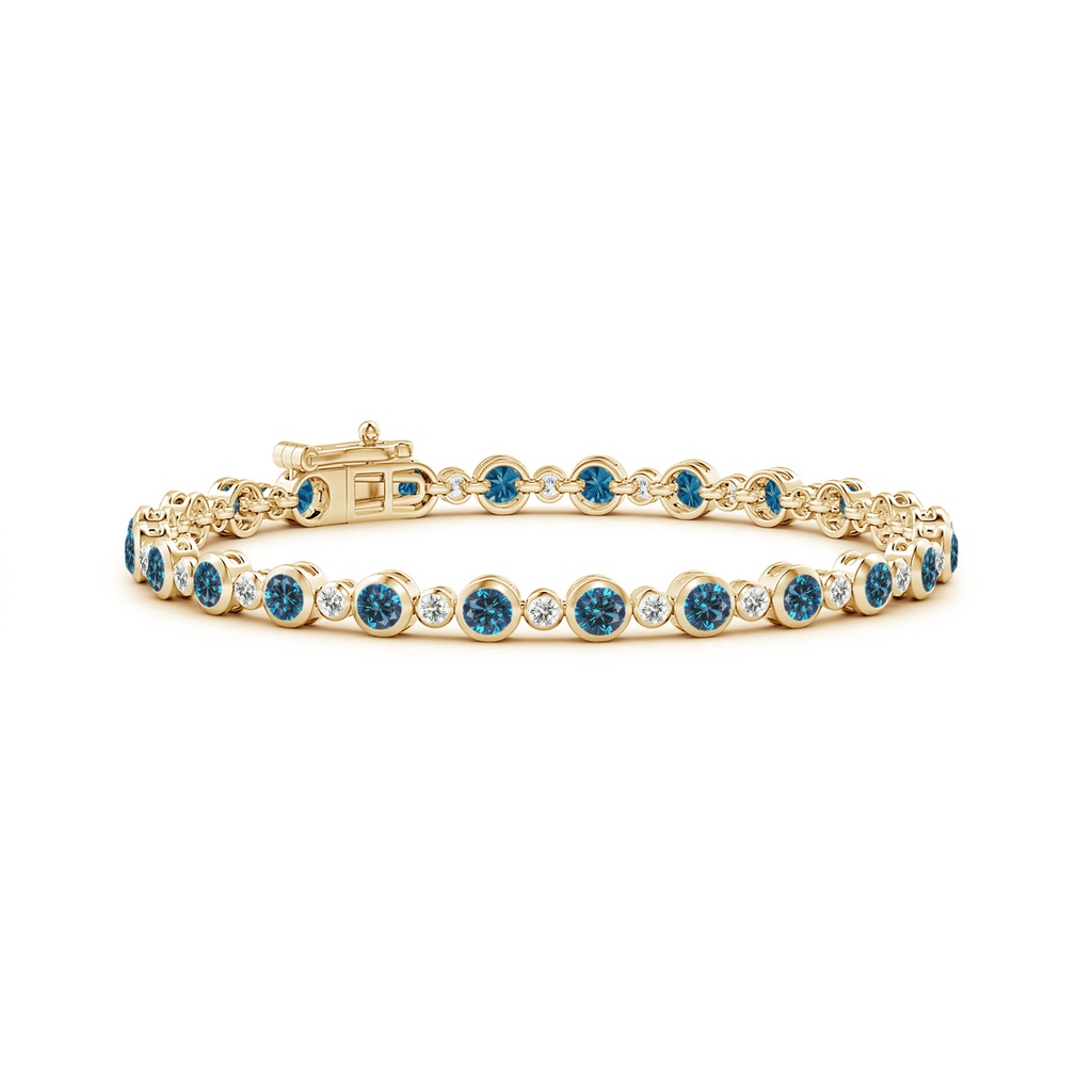 3mm AAA Bezel-Set Alternating Blue & White Diamond Tennis Bracelet in Yellow Gold
