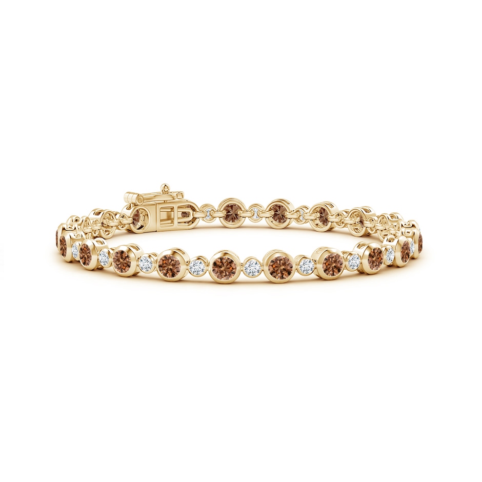 3.5mm AAAA Bezel-Set Alternating Coffee & White Diamond Tennis Bracelet in Yellow Gold 