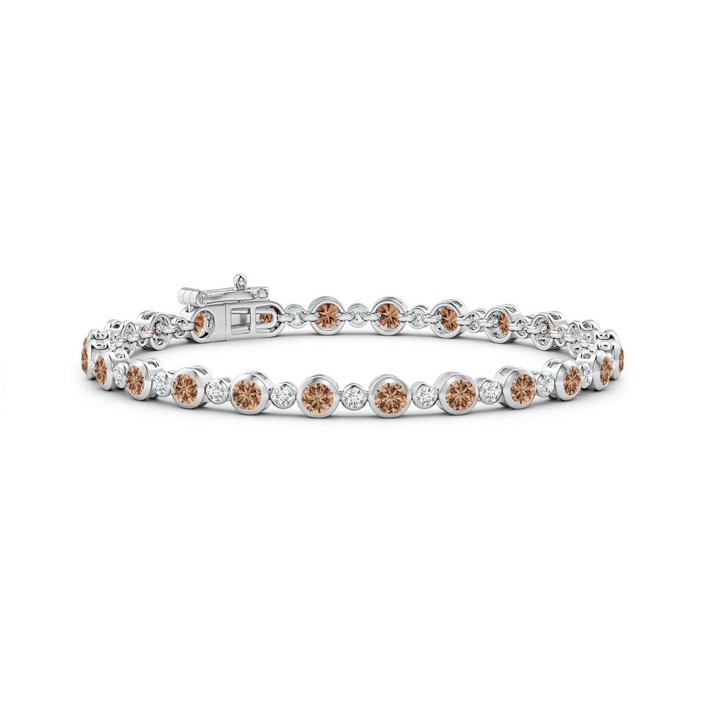 3mm AAA Bezel-Set Alternating Coffee & White Diamond Tennis Bracelet in White Gold