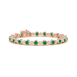 3.5mm AA Bezel-Set Emerald and Diamond Tennis Bracelet in Rose Gold