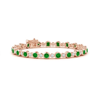 3.5mm AAAA Bezel-Set Emerald and Diamond Tennis Bracelet in Rose Gold