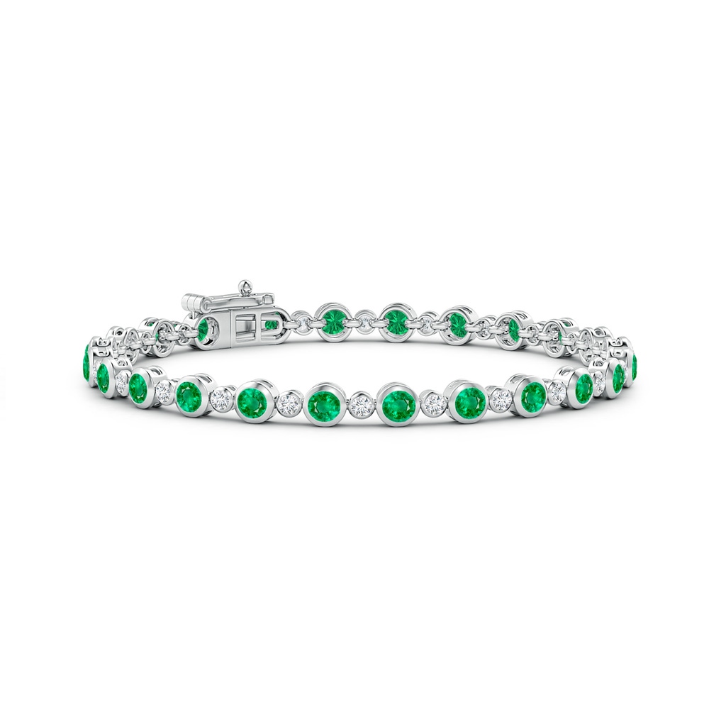 3mm AAA Bezel-Set Emerald and Diamond Tennis Bracelet in White Gold