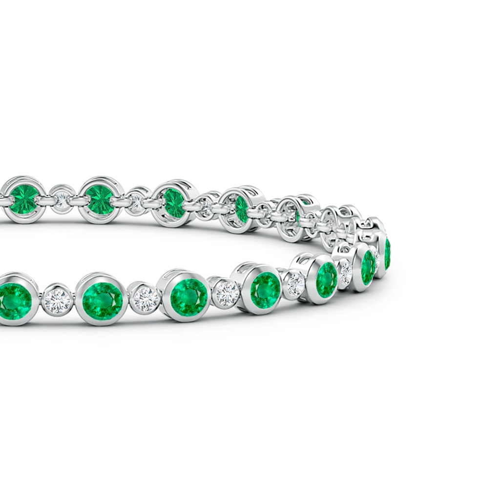 3mm AAA Bezel-Set Emerald and Diamond Tennis Bracelet in White Gold Side-1
