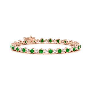 3mm AAAA Bezel-Set Emerald and Diamond Tennis Bracelet in Rose Gold