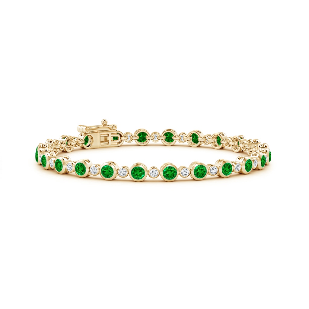 3mm AAAA Bezel-Set Emerald and Diamond Tennis Bracelet in Yellow Gold