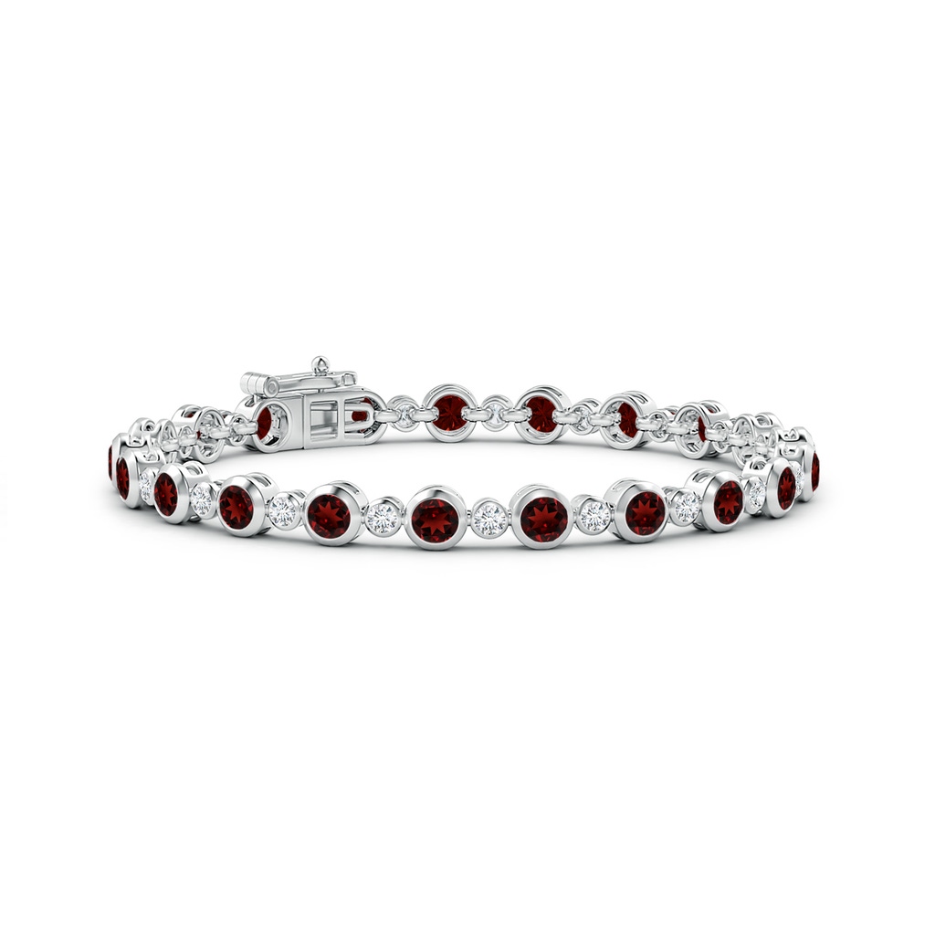 3.5mm AAA Bezel-Set Garnet and Diamond Tennis Bracelet in White Gold