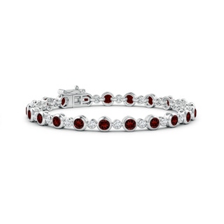 3.5mm AAA Bezel-Set Garnet and Diamond Tennis Bracelet in White Gold