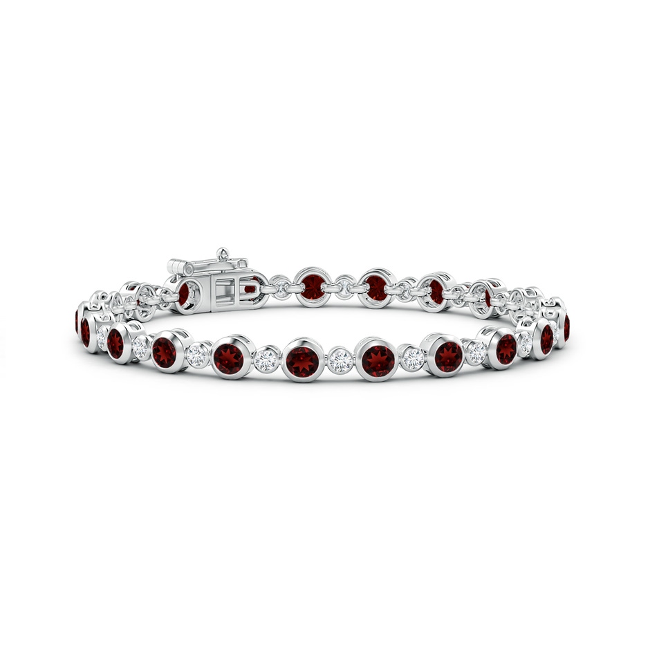 3.5mm AAA Bezel-Set Garnet and Diamond Tennis Bracelet in White Gold 