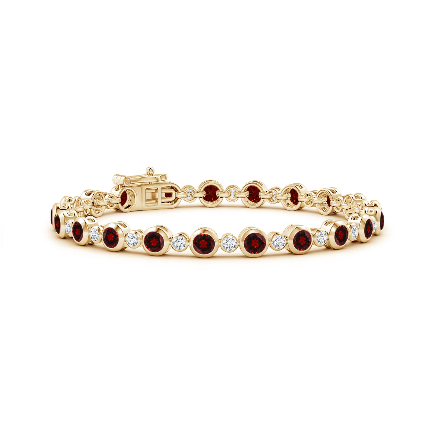 3.5mm AAAA Bezel-Set Garnet and Diamond Tennis Bracelet in Yellow Gold