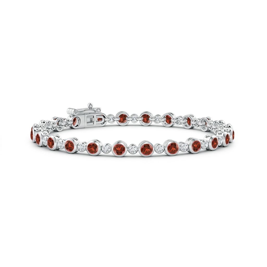 3mm AAA Bezel-Set Garnet and Diamond Tennis Bracelet in White Gold