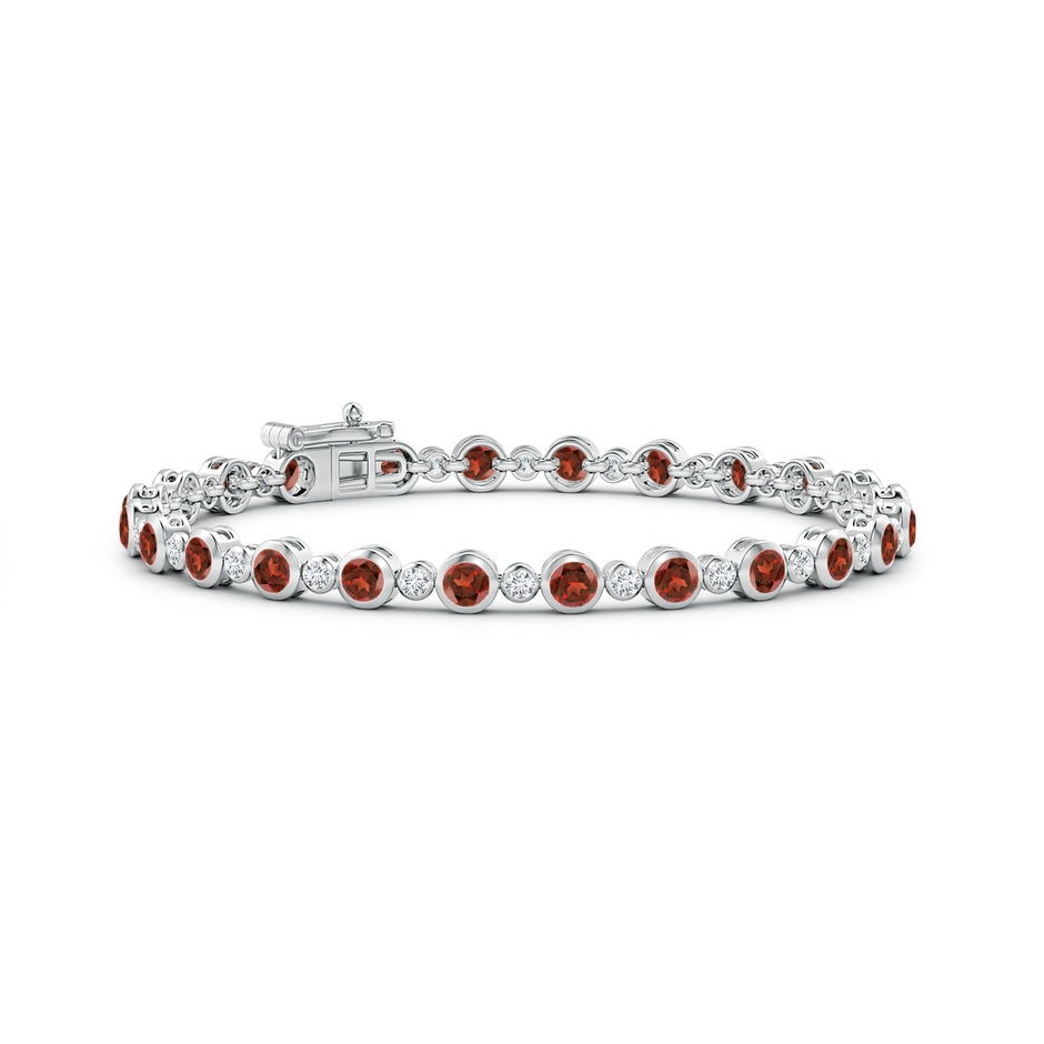 3mm AAA Bezel-Set Garnet and Diamond Tennis Bracelet in White Gold 