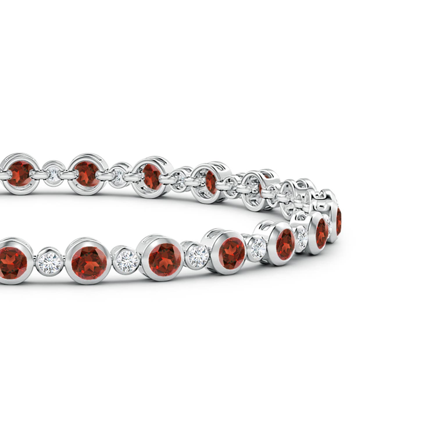 3mm AAA Bezel-Set Garnet and Diamond Tennis Bracelet in White Gold - side 1