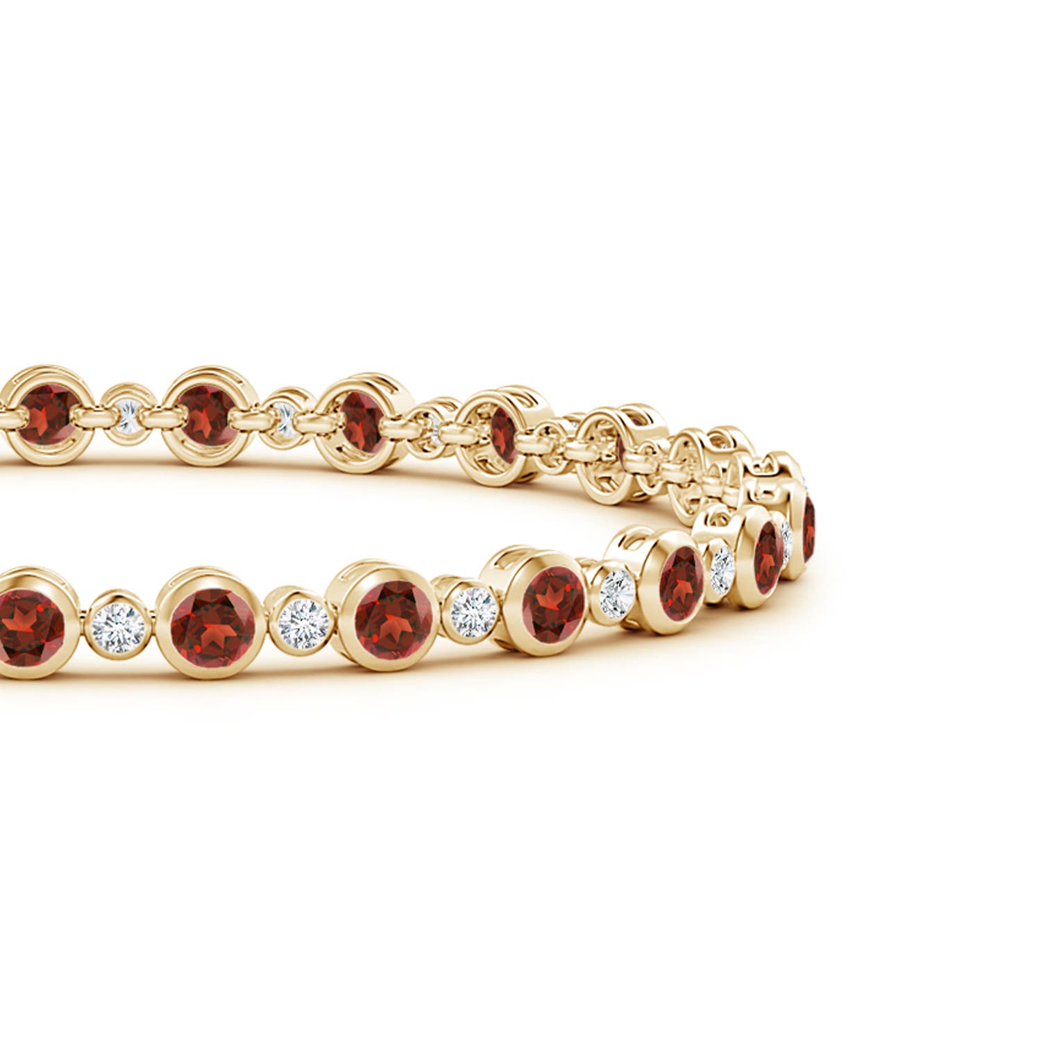 3mm AAA Bezel-Set Garnet and Diamond Tennis Bracelet in Yellow Gold