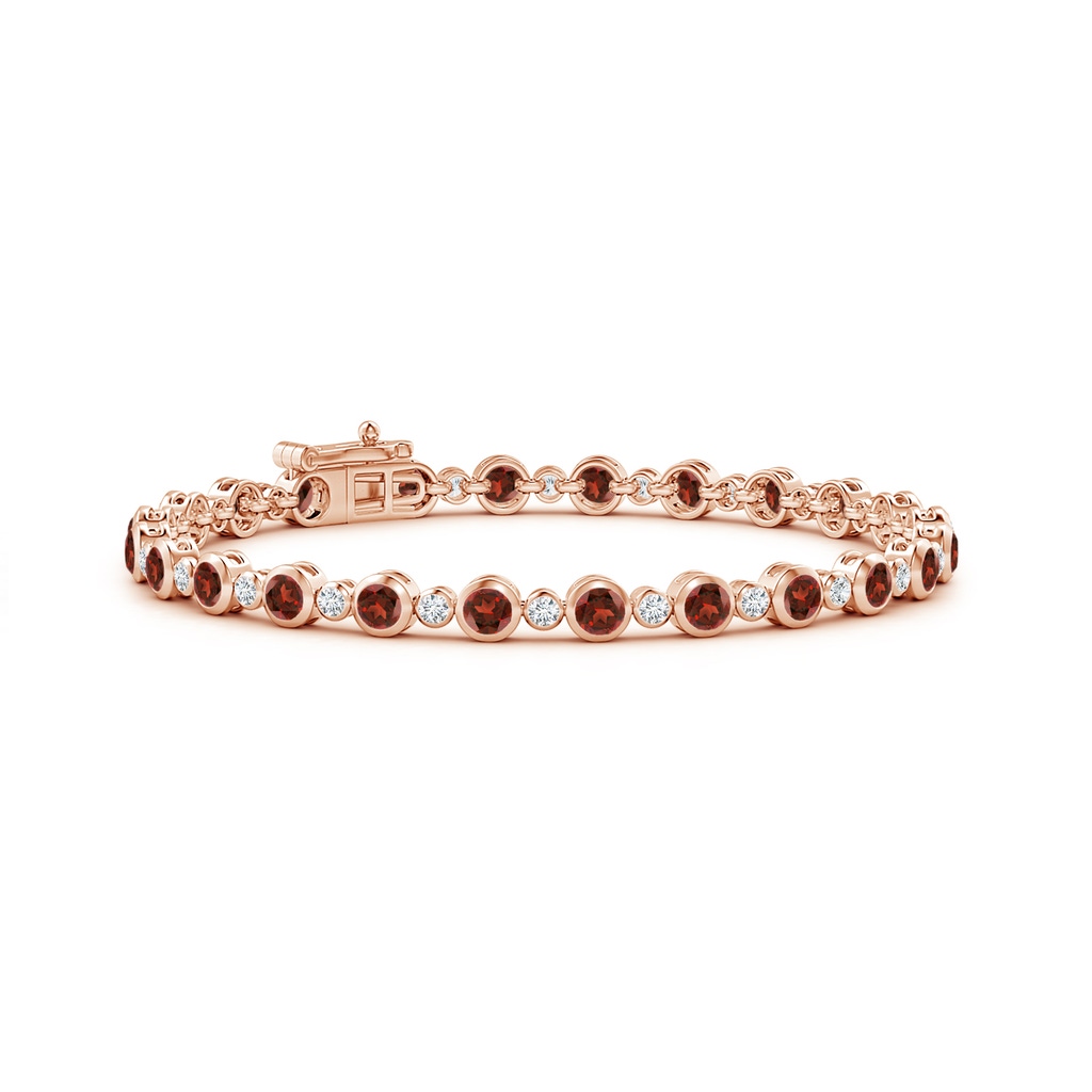 3mm AAAA Bezel-Set Garnet and Diamond Tennis Bracelet in Rose Gold