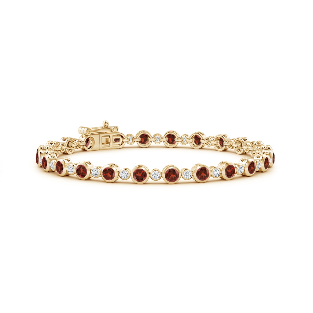 3mm AAAA Bezel-Set Garnet and Diamond Tennis Bracelet in Yellow Gold