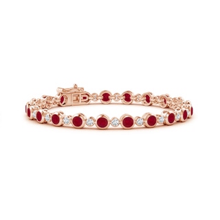 3.5mm AA Bezel-Set Ruby and Diamond Tennis Bracelet in Rose Gold