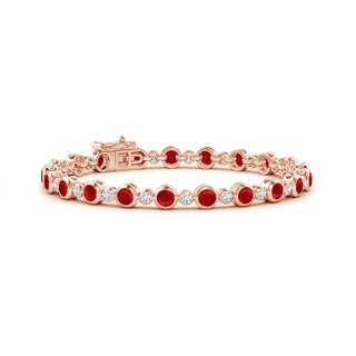 3.5mm AAA Bezel-Set Ruby and Diamond Tennis Bracelet in Rose Gold