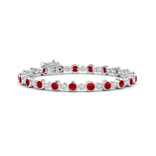 3.5mm AAA Bezel-Set Ruby and Diamond Tennis Bracelet in White Gold