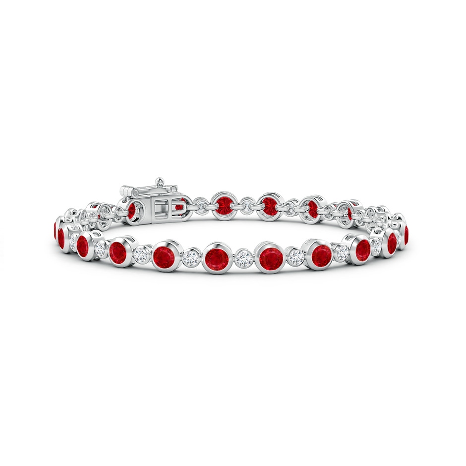 3.5mm AAA Bezel-Set Ruby and Diamond Tennis Bracelet in White Gold 