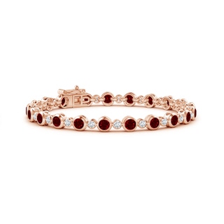 3.5mm AAAA Bezel-Set Ruby and Diamond Tennis Bracelet in Rose Gold