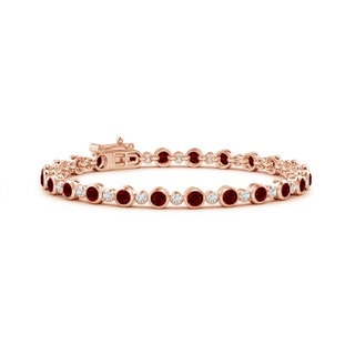 3mm AAAA Bezel-Set Ruby and Diamond Tennis Bracelet in Rose Gold