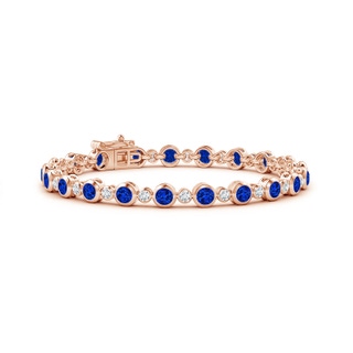 3.5mm AAAA Bezel-Set Sapphire and Diamond Tennis Bracelet in Rose Gold