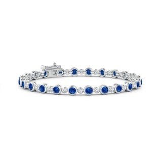 3mm AAA Bezel-Set Sapphire and Diamond Tennis Bracelet in White Gold
