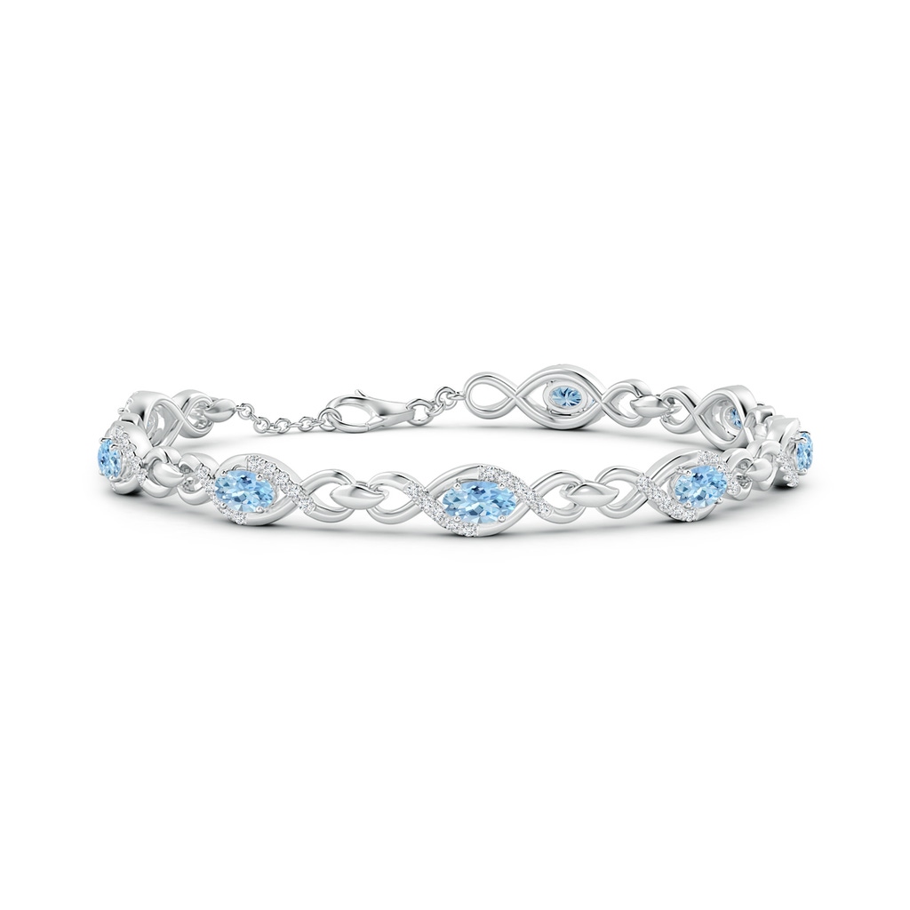 5x3mm AAA Oval Aquamarine Infinity Link Bracelet with Diamonds in White Gold