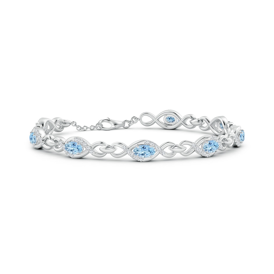 5x3mm AAA Oval Aquamarine Infinity Link Bracelet with Diamonds in White Gold 