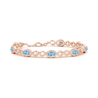 5x3mm AAAA Oval Aquamarine Infinity Link Bracelet with Diamonds in Rose Gold