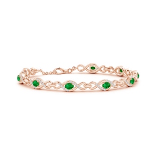 4x3mm AAAA Oval Emerald Infinity Link Bracelet with Diamonds in Rose Gold