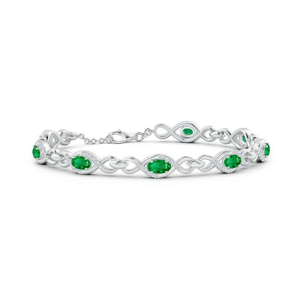 5x3mm AAA Oval Emerald Infinity Link Bracelet with Diamonds in White Gold