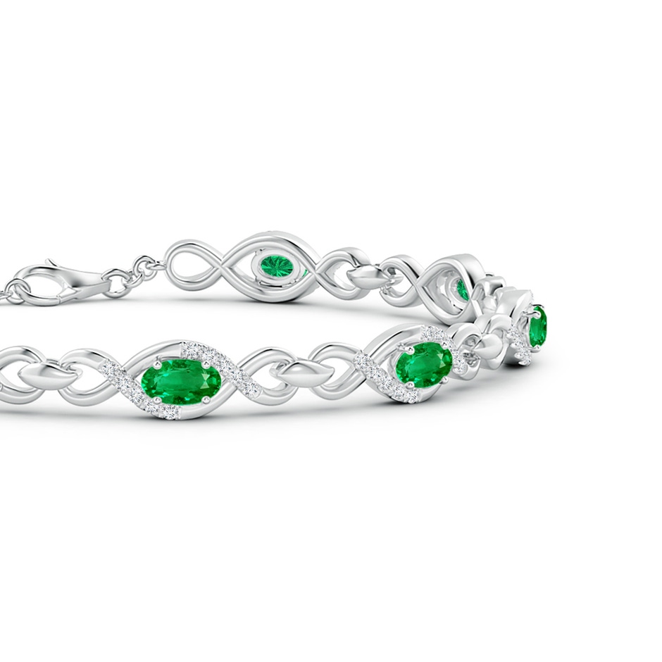 5x3mm AAA Oval Emerald Infinity Link Bracelet with Diamonds in White Gold side 1