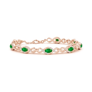 5x3mm AAAA Oval Emerald Infinity Link Bracelet with Diamonds in Rose Gold
