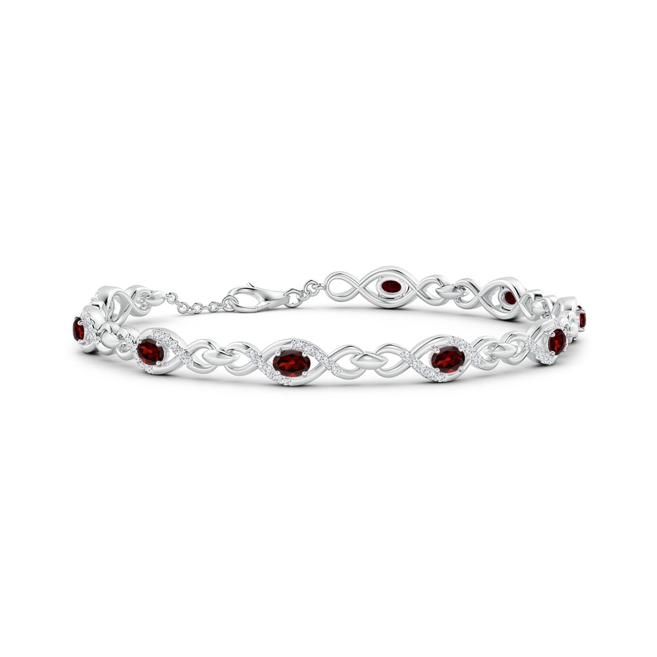 4x3mm AAA Oval Garnet Infinity Link Bracelet with Diamonds in White Gold 