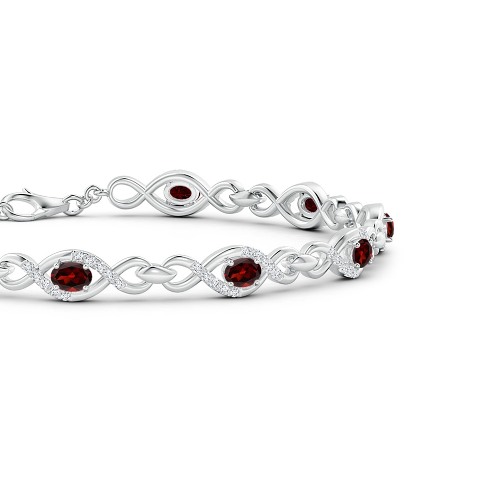 4x3mm AAA Oval Garnet Infinity Link Bracelet with Diamonds in White Gold side 1