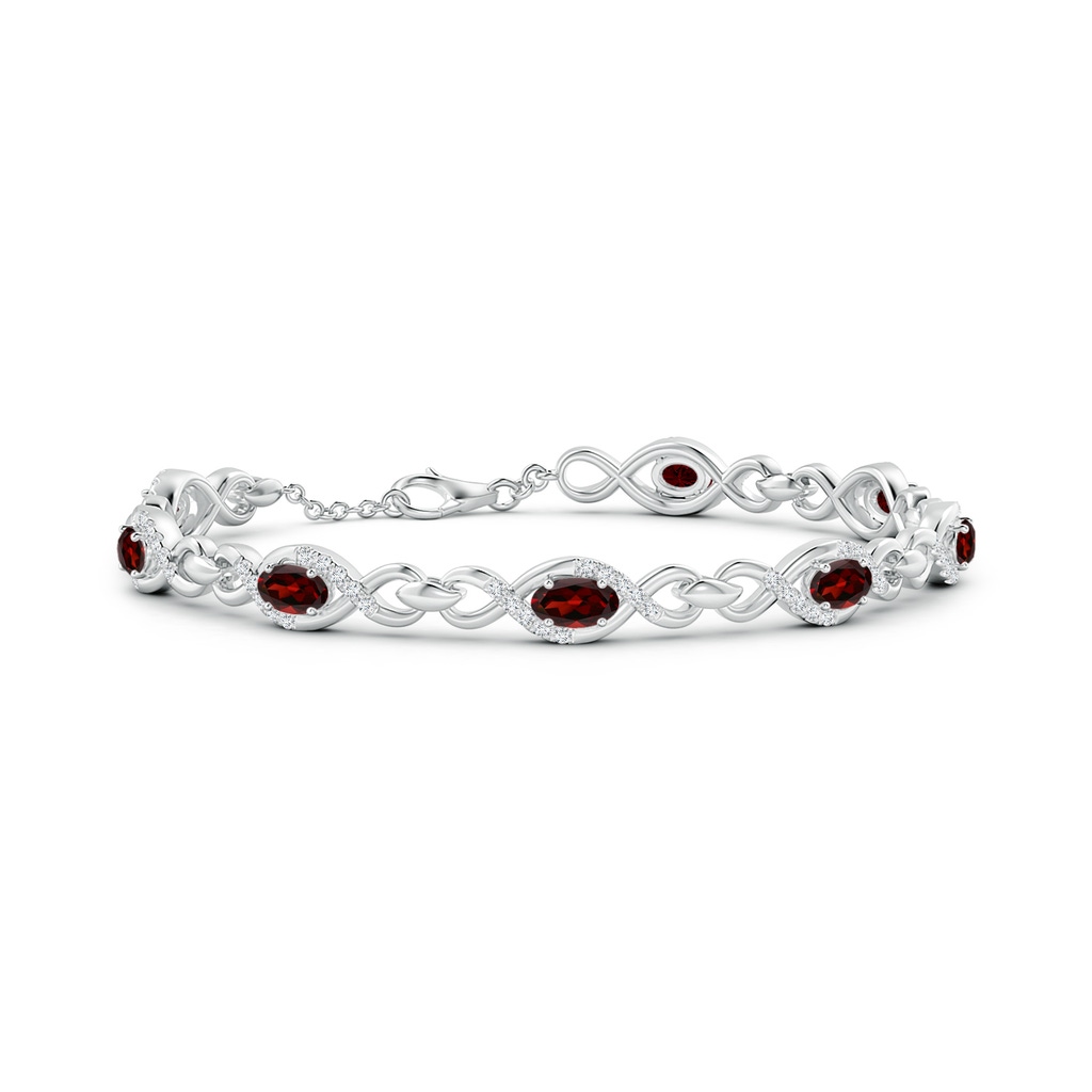 5x3mm AAA Oval Garnet Infinity Link Bracelet with Diamonds in White Gold