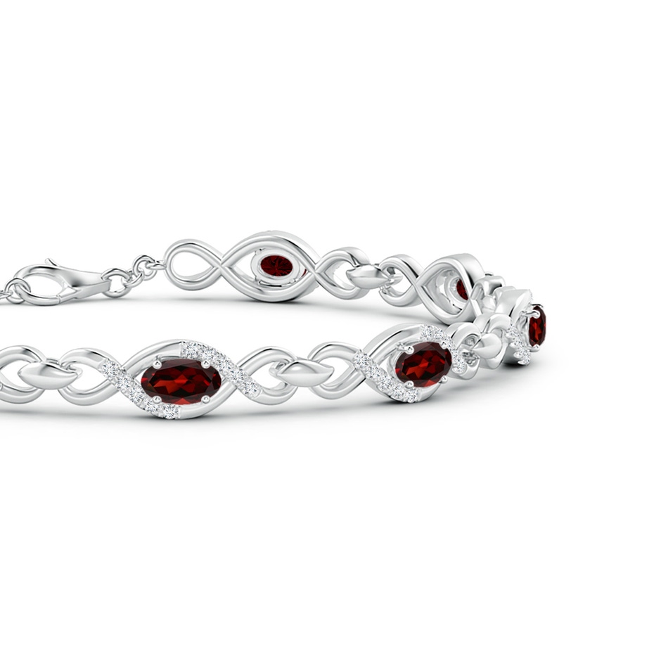 5x3mm AAA Oval Garnet Infinity Link Bracelet with Diamonds in White Gold side 1