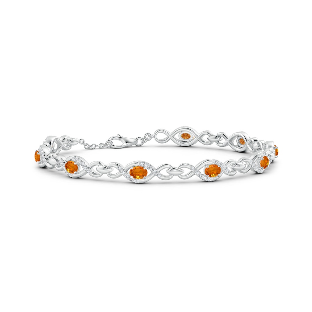 4x3mm AAA Oval Orange Sapphire Infinity Link Bracelet with Diamonds in White Gold