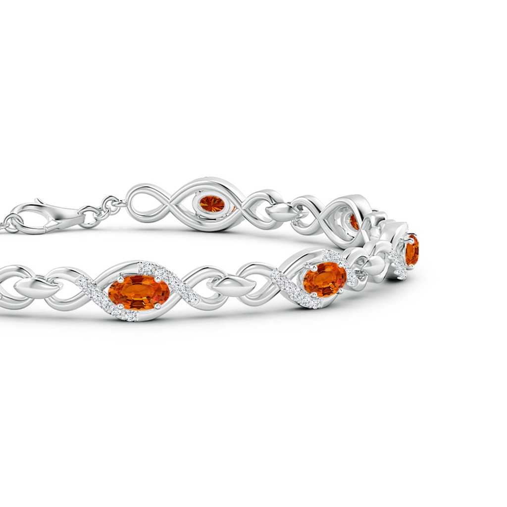 5x3mm AAAA Oval Orange Sapphire Infinity Link Bracelet with Diamonds in White Gold Side 1