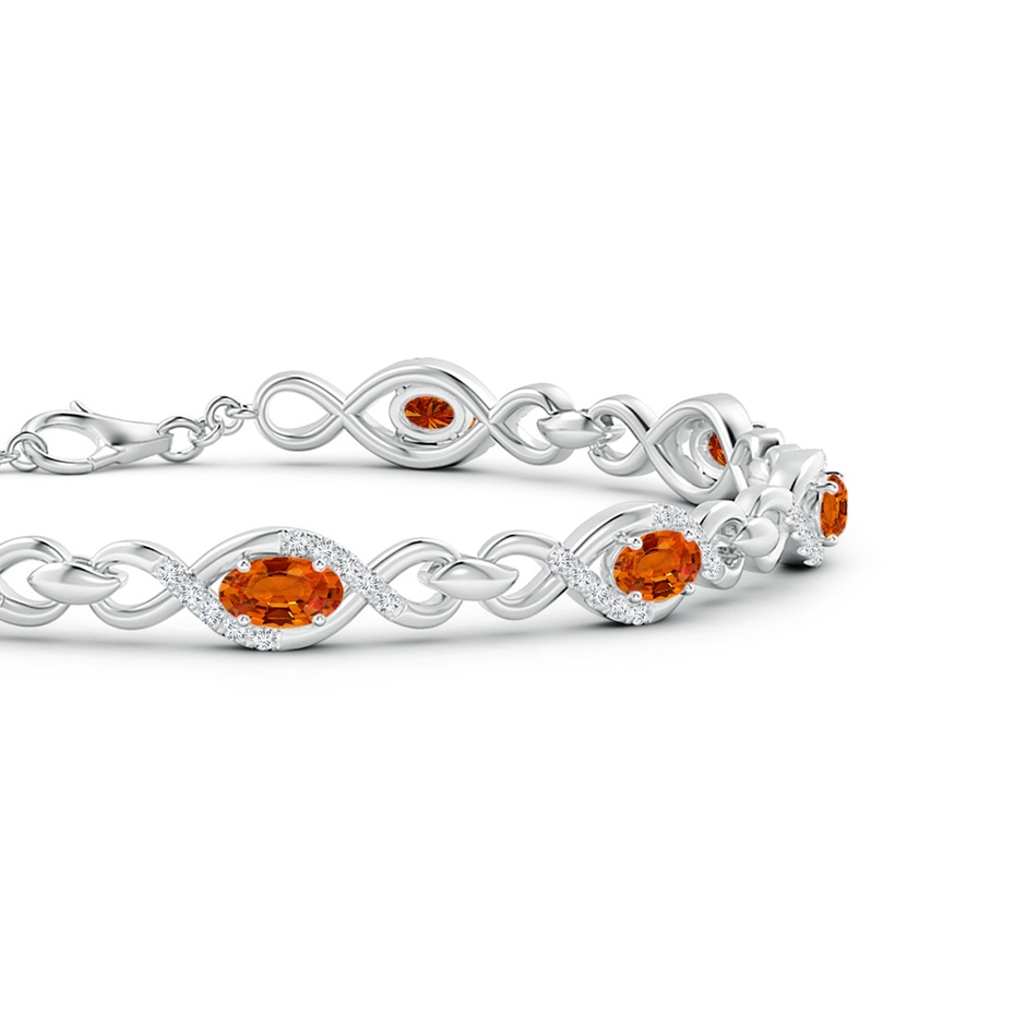 5x3mm AAAA Oval Orange Sapphire Infinity Link Bracelet with Diamonds in White Gold side 1