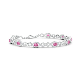 4x3mm AAA Oval Pink Sapphire Infinity Link Bracelet with Diamonds in White Gold