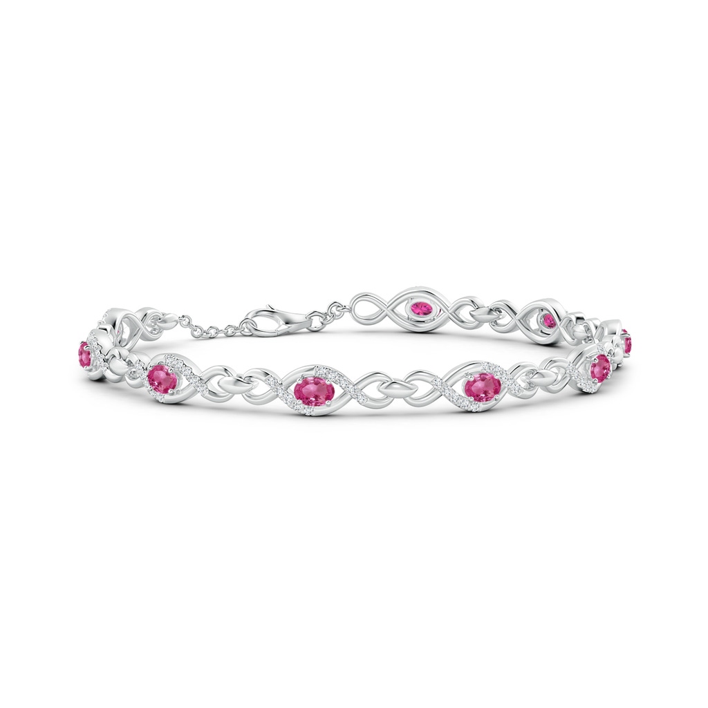 4x3mm AAAA Oval Pink Sapphire Infinity Link Bracelet with Diamonds in White Gold