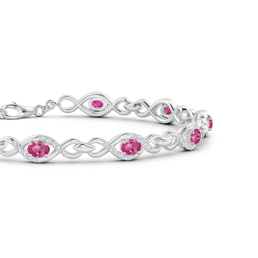 4x3mm AAAA Oval Pink Sapphire Infinity Link Bracelet with Diamonds in White Gold Side 1